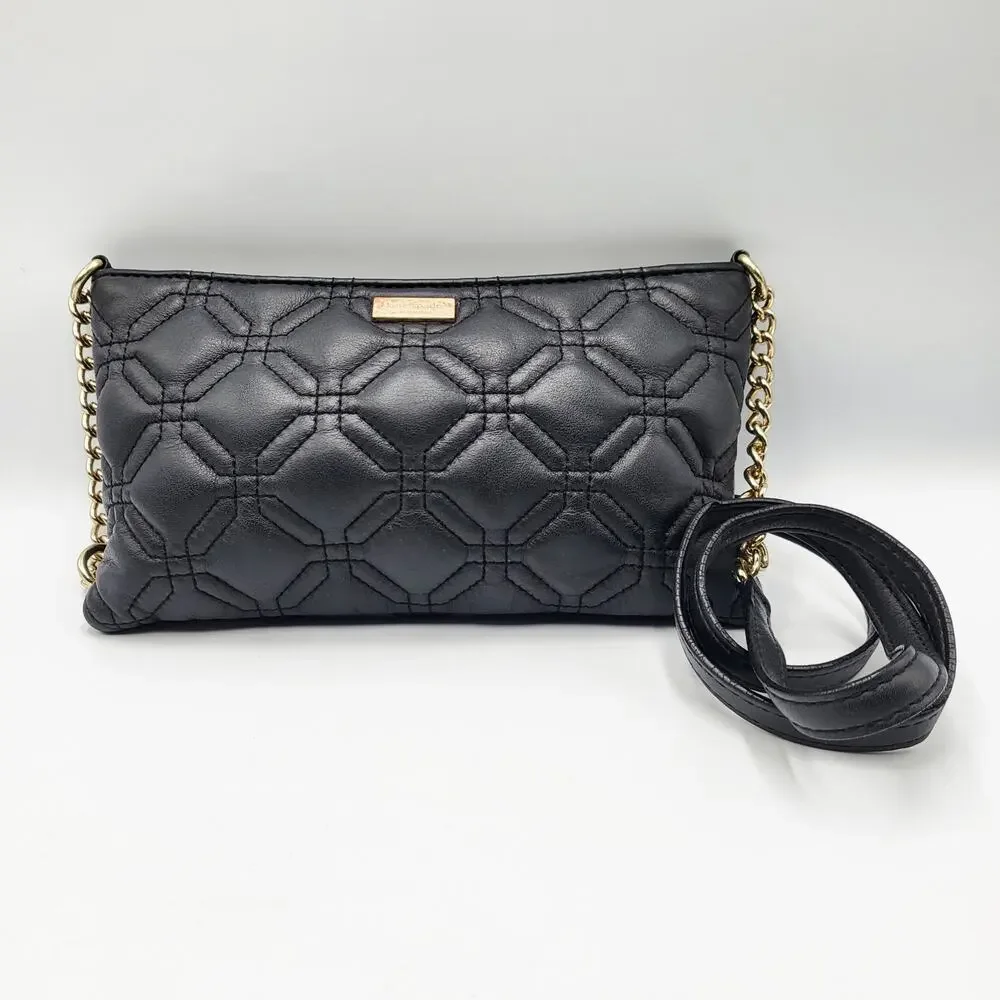 Kate Spade New York Presley Astor Court Black Leather Quilted Crossbody Bag